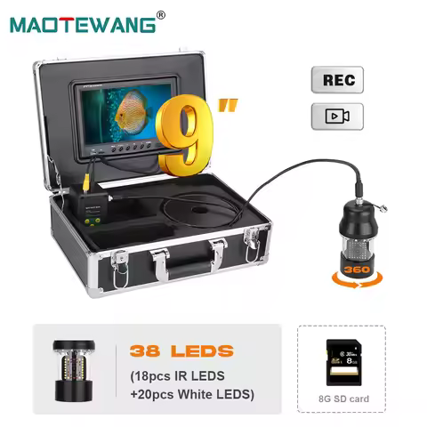 9 Inch DVR Recorder Underwater Fishing Camera Fish Finder IP68 Waterproof 38 LEDs 360 Degree Rotatin
