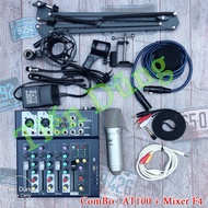 Bộ mic thu âm ISK AT100 và bàn mixer F4 Bluetooth chân đế dây livestream chế dây truyền nhạc dây mic