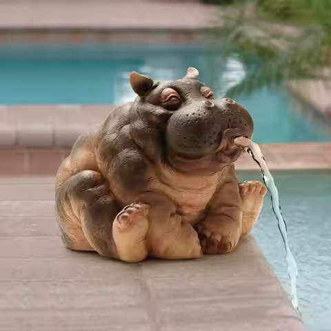 Hippo Pond Spitter Statue Decor Hippo Garden Outdoor Statue Animal Pond Sprinkler Yard Garden Decora