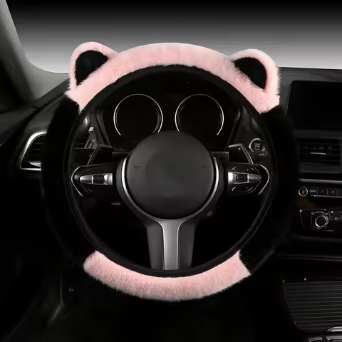 1pc Winter Plush Patchwork Steering Wheel Cover - Cute Bunny Ears Universal Car Handle Cover Without