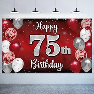 Happy 75th Birthday Party Banner Backdrop 75th Red Silver Balloon Birthday Banner Backdrop Cheers to