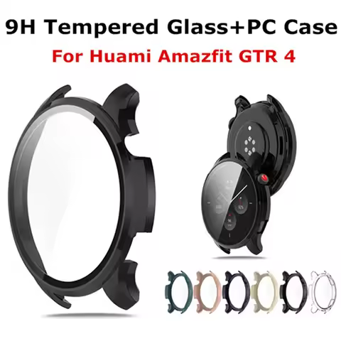 Protective PC Case For Amazfit GTR 4 Tempered Glass Film Smart Watch Protective Bumper Shell Cover F