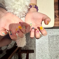 Super Cute Colorful Short Nails Pure Handmade Manicure Wear Nails Sweet Cool Style Little Hot Girl y