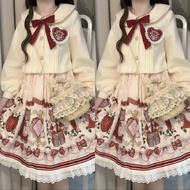 ชุดเดรส Lolita ฤดูหนาว 2 ชิ้น ผ้าโพลีเอสเตอร์ 100% กระโปรงทรงเอ เดรสยาวปานกลาง คอตั้ง แขนยาว กระโปรง