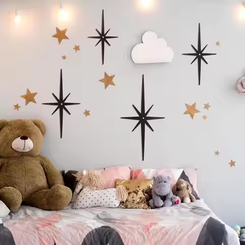 4Pcs Metal Starburst Wall Decoration Retro Mini Mid-Century Starburst Wall Art Sculpture Wall Decora