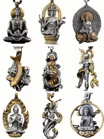 Sacred Amulet Buddhism 14 Buddha Statue Pendant Necklace Wholesale Erawan Buddha Ksitigarbha Bodhisa
