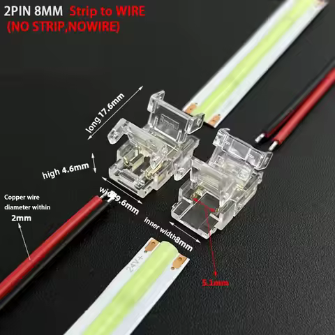 2Pin 5mm 8mm 10mm COB Connector L-Shaped Corner Strip to Wire Connector Transparent LED Tape Connect