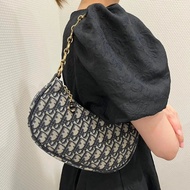D Lounge Dior Dior Underarm Bag Old Flower Color Matching Loose Feel Blue Jacquard Shoulder Bag Hand