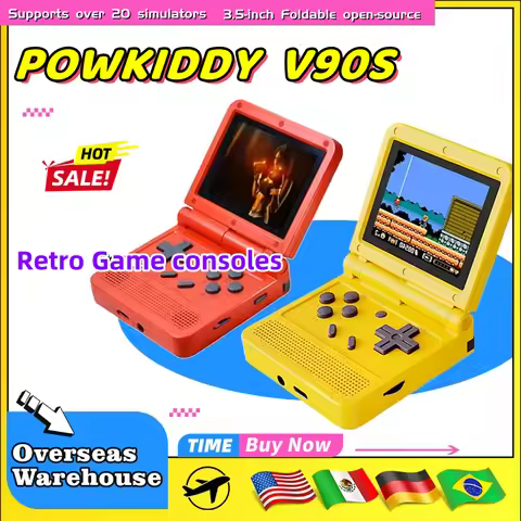 Powkiddy V90s 3.5Inch IPS Foldable Open-Source Retro Simulators Flip Handheld Game Mini Retro Video