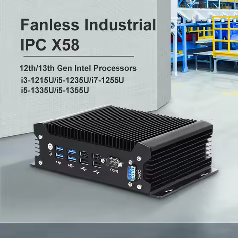 Fanless Industrial Mini PC 13th Intel Core i7 1355U 1255U DDR5 M.2 SSD 2x COM RS232 2x LAN 8x USB Wi