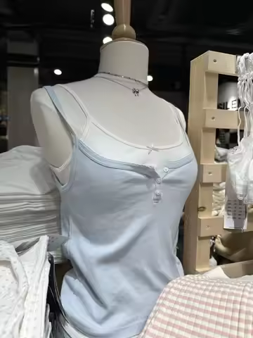 Lace Trim Buttons Solid Tank Top Women U Collar Sleeveless Cotton Slim Camis Sweet Chic Casual Prepp