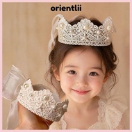 ORIENTLEE Kids Crown Headpiece, Hollow Lace Mesh Bow Baby Crown Headband,  Crown Shape Girls Crown H