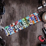 1pc Vintage "5 O'Clock" Metal Tin Sign, 40x10cm Iron Wall Art With License Plate Design, Waterproof
