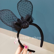 Black polka dot mesh rabbit headband WS1803