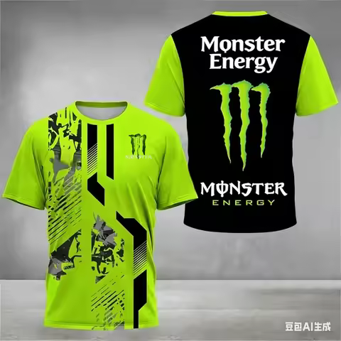 High-quality monster energy style colorful square men's T-shirt, fashionable 3D graffiti print short
