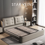 【Free Shipping】Leather And Solid Wood Bed Frame Storage Solid Wooden Bed Frame Bed Frame With Mattress Queen and King Size