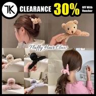 [LOCAL] Korean Bear Cross Design Fluffy Hair Clip Plush Hair Claw Women Hairband Klip Rambut 韓版毛绒发夹鲨