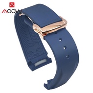 ☒▨ สายยาง 20 มม. สำหรับ Omega Seamaster 300 speedmaster ปลายโค้งพับหัวเข็มขัดผู้ชายกันน้ำเปลี่ยนสายน