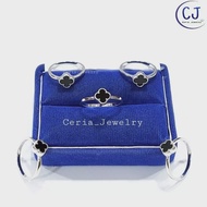 Cincin Bunga Perak Asli Silver Wanita 925 Lapis Emas Putih Asli Model Emas Asli - Cincin Kekinian