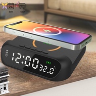 LED Digital Display Alarm Clock With Wireless Charger Fashion Time Temperature Display Clock For Living Room