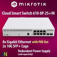 MikroTik PoE Switch CSS610-8P-2S+IN, 8-port Gigabit Ethernet with PoE Out, 2-port 10G SFP+, Rackmoun