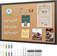 ORIENTOOLS 24 x 18 Inch Cork Board with 10 Color Pins, Bulletin Board with Black Frame for Home, Off