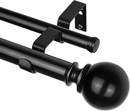 KAMANINA Black Extra Long Curtain Rods for Windows 120 to 170 Inches, 1 Inch Double Decorative Curta