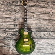 Gibson Les Paul Custom Green Burst กีตาร์ไฟฟ้าแผ่นไม้อัดเสือสีเขียวที่เลือกอุปกรณ์เสริมสีทองไม้มืออา