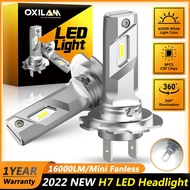 OXILAM หลอดไฟหน้า LED แบบไม่มีพัดลม,H7 16000lm 6500K สีขาวรถยนต์ไร้สายหลอดไฟหน้า LED 360 H7หลอดไฟขนาดเล็ก H7ชิป CSP 12V จำนวน2ชิ้น