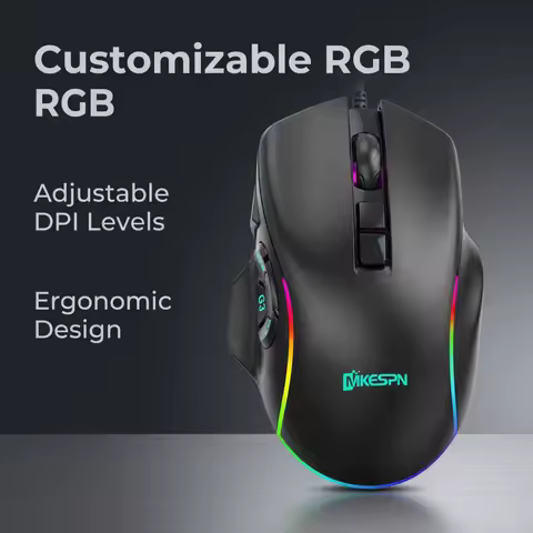 Wired Gaming Mouse with RGB Backlit, 7200 DPI Adjustable, Mouse with 10 Programmable Macro Buttons ,