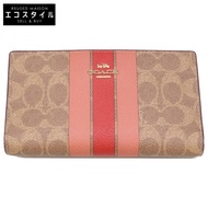 Coach [成色極佳] CAP23 超薄拉鍊皮夾，經典帆布條紋款