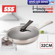 555 Honeycomb Ceramic 304/430 Stainless Steel Frying Wok 32cm with Self-Standing Tempered Glass Lid