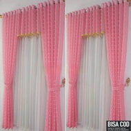 Gorden satu set lengkap poni renda minimalis bahan vitrase tile tipis lembut biru