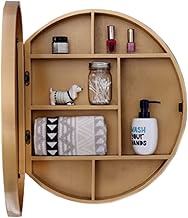 Round Bathroom Mirror Cabinet, Wall Mounted Storage Cabinet Mirror Medicine Cabinet, Wooden Storage Cabinets Organizer