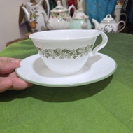 Corelle Spring Blossom Green Hook Handle Coffee Cup and Saucer