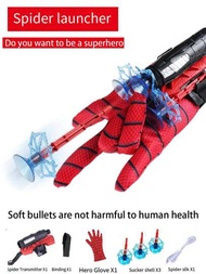 1入組腕帶式英雄蜘蛛人發射器,軟子彈、吸盤、絲狀噴射玩具能黏在牆上