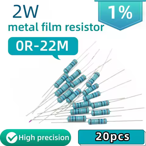 20pcs, 0R-22M 1% Metal Film Resistor 2W 0 2.2 10 100 150 220 270 330 470 1K 2.2K 4.7K 10K 47K 100K 4