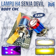 NEW PRODUK LED H4 LAMPU DEPAN LED H4 2 WARNA + DEVIL EYE LASER STEEL GUN CANON LAMPU UTAMA H4 LASER FLASH BOHLAM LED HI/LOW BHOLAM H4 DEVIL TRUCK BIS FUSO VERZA OLD BYSON VIXION R NVA NVL CBR CB KLX CRF NINJA R15 PULSAR YSF DTRACKER KSR MX KING SCOOPY