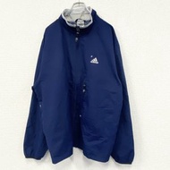 90年代古著adidas復古全拉鍊尼龍夾克，藍色，L碼