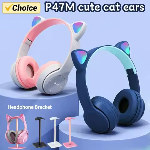 Wireless Headphones Cat Ear Bluetooth-Compatible Helmets Stereo Bass Over-Ear Headsets Sports Headph