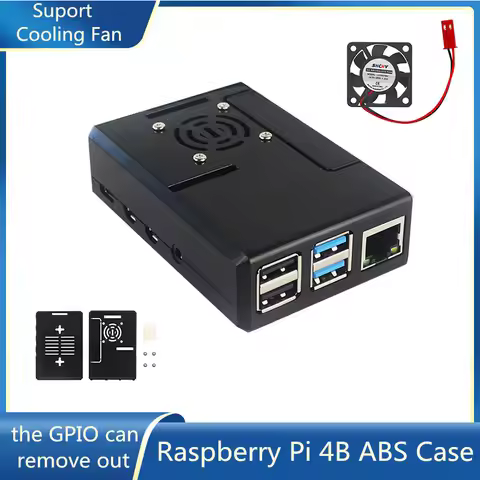 ABS Case for Raspberry Pi 4 Model B Black Transparent Plastic Shell Removable GPIO Cover with Coolin