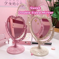 Junhome❤️ Double Sided Mirror Cermin Make Up Mirror cermin hiasan Vintage Mirror Love shaped mirror oval mirror