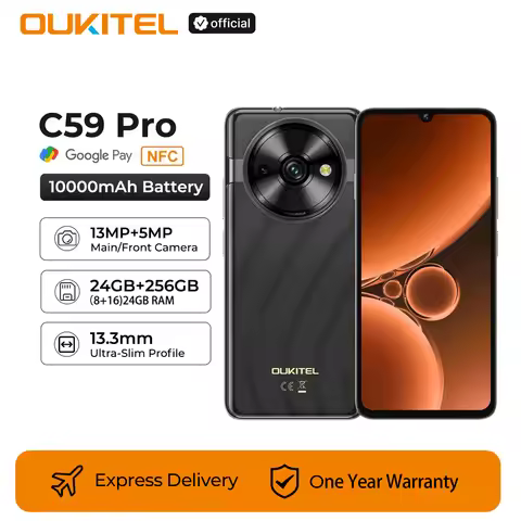 Oukitel C59 PRO smartphone 10000mAh Battery 24GB+256GB 6.88"HD 90Hz Android 15 13.3nm 36mm Powerful 
