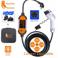 Feyree เครื่องชาร์จ EV แบบพกพา Wallbox 16A Type1 J1772สายชาร์จ Type2สาย IEC62196 Schuko ปลั๊กไฟฟ้าสถ