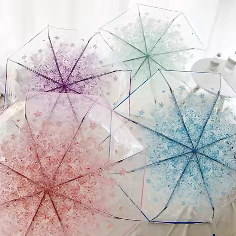 Cherry Blossom Korean Style Umbrella Cute Literature and Art Fresh Simple Student Trifold Cherry Blo