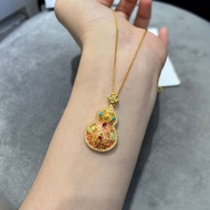 18k Gold Gourd Pendant au750 Colorful Gold Enamel Colorful Hollow Fulu Pendant Chinese Style Nationa