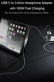USB Type-C Plug Adapter w/100W Fast Charging (Listening & Charging Simultaneously) 2-in-1 USB Type-C