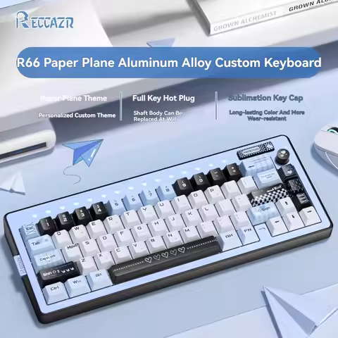 NEW RECCAZR Paper Plane66 R66 Mechanical Keyboard Kit Wireless Tri-mode Gasket Hot Swap Custom Alumi