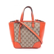 【二手】Gucci Bree GG帆布兩用托特包 449241 米色/橙色帆布皮革兩用單肩包 女士二手 B