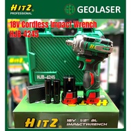 HITZ 18V HJB-4245 Brushless Cordless 1/2 " 280Nm Impact Wrench C/w 2x Battery and 1x Charger in Hard